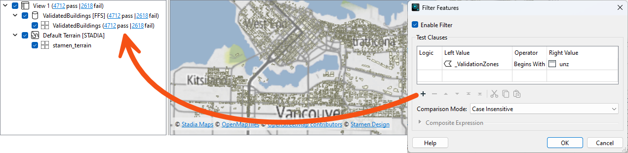 Filtering to test for unzoned buildings in Data Inspector